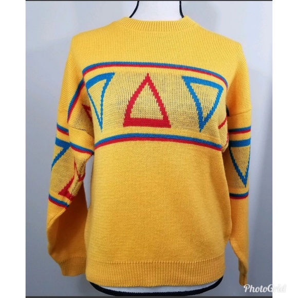 Lido of California Sweaters - Vintage Womens Wool Yellow Triangles Ski Sweater